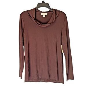 NWT COLDWATER CREEK Women's Brown Cowl Neck Knit Top Sz SM
